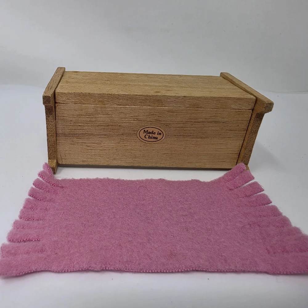 Wooden Doll Furniture with Pink Prrend Play Blanket
